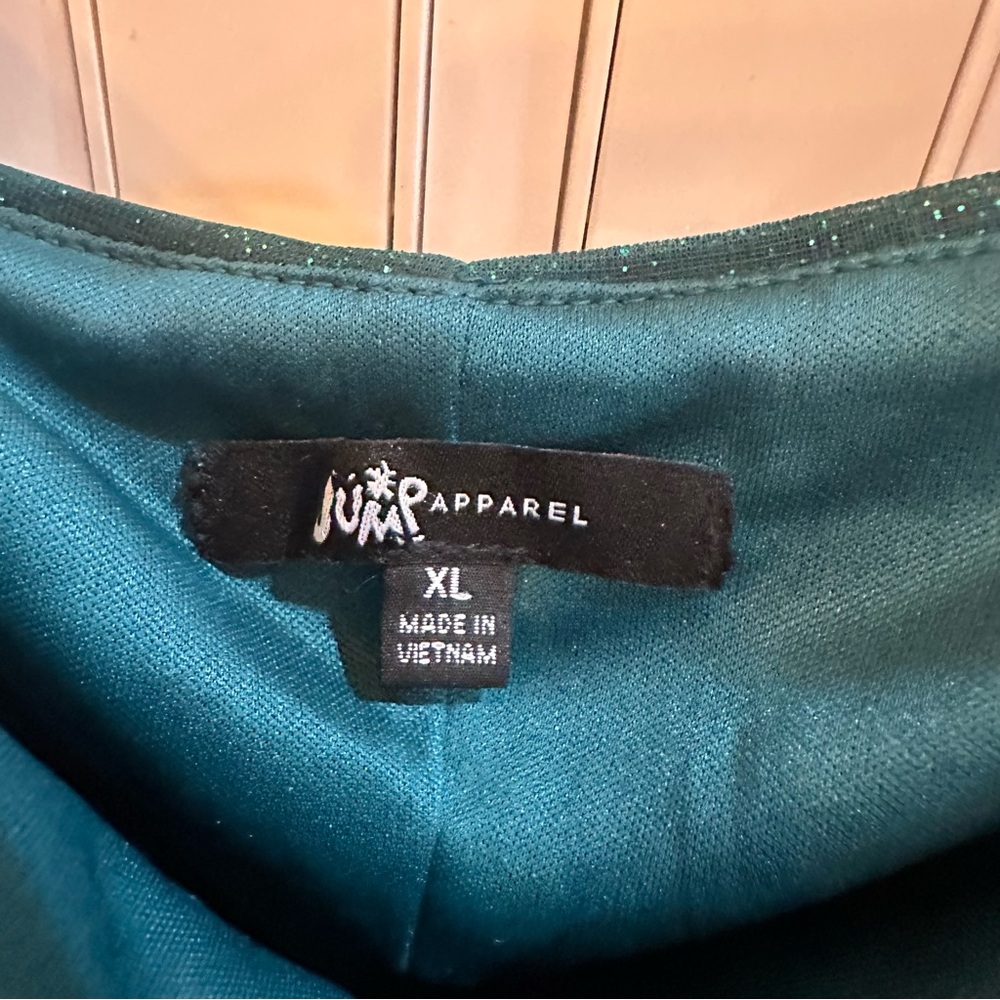 Jump Apparel XL Green Glitter Ruched Mesh Mini Bodycon Long Sleeve Holiday Dress - Picture 9 of 9